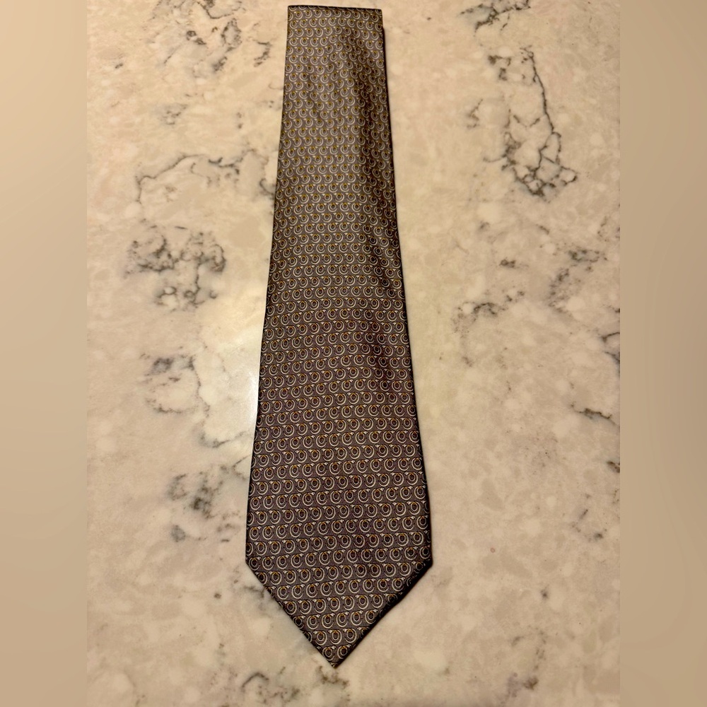 Salvatore Ferragamo Brown and Gold Geometric Silk Tie